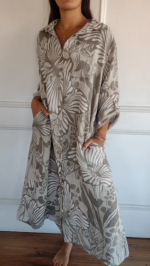 Casey | Effortless Printed Lapel Loose Dress