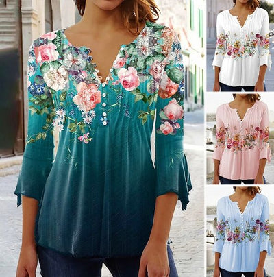 Nika | Chic V-Neck Printed Blouse