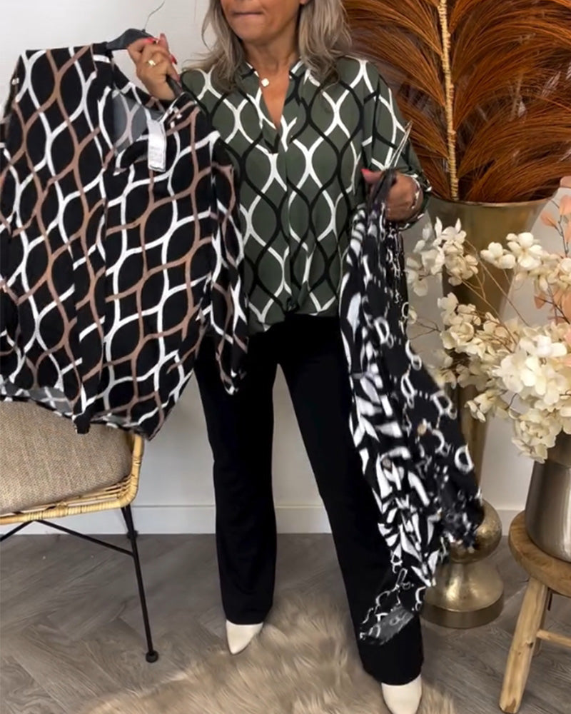 Junessa | Chic Long Sleeve Print Blouse