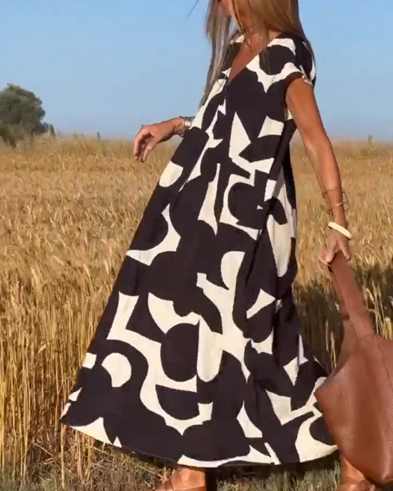 Shiena | Cozy Printed V-Neck Dress