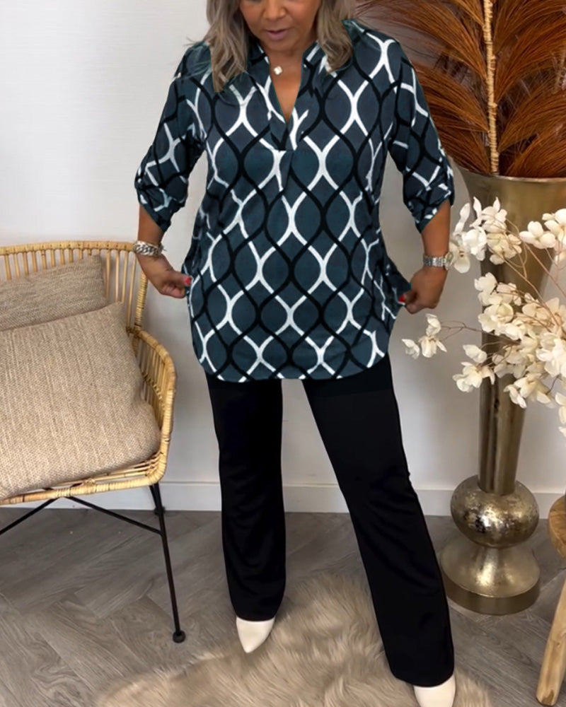 Junessa | Chic Long Sleeve Print Blouse