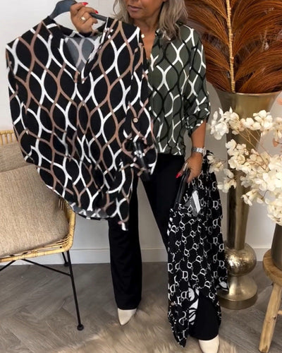 Junessa | Chic Long Sleeve Print Blouse