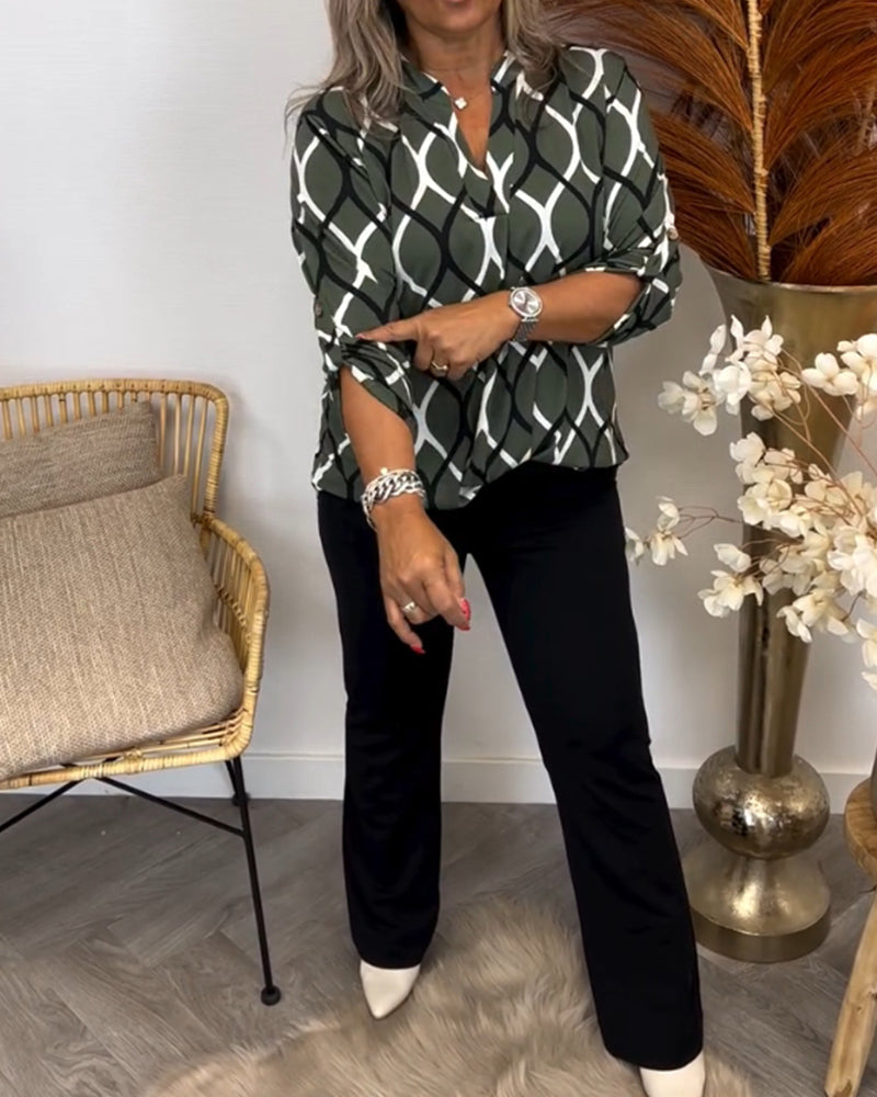 Junessa | Chic Long Sleeve Print Blouse