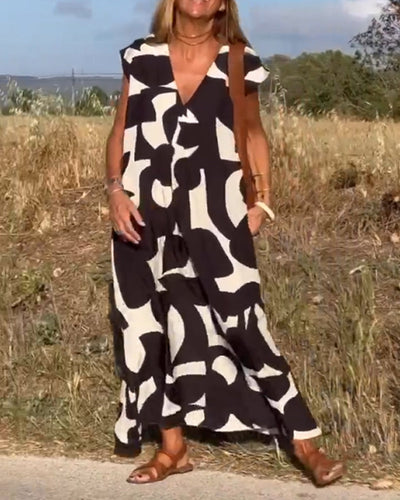 Shiena | Cozy Printed V-Neck Dress