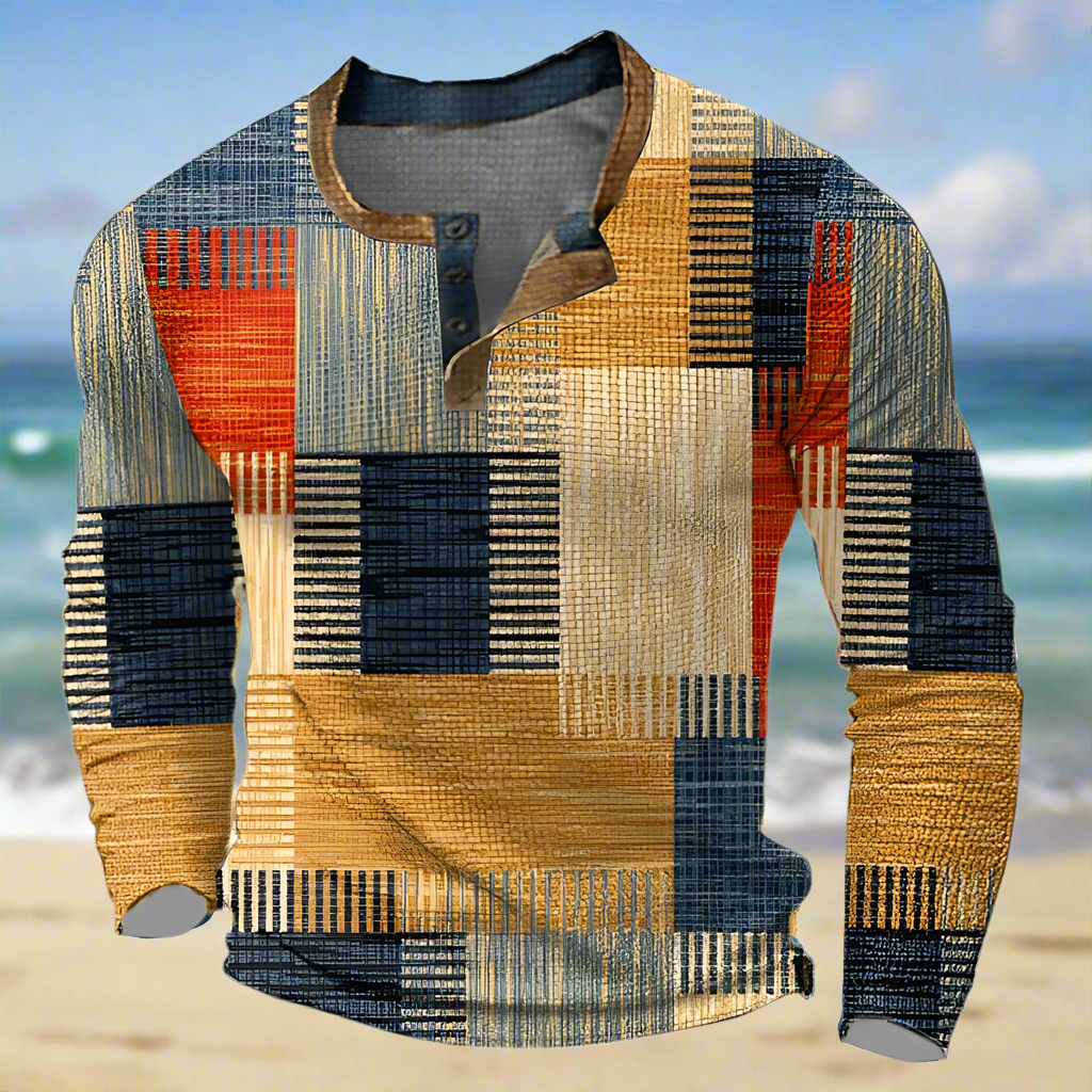 MarcoVinci - Men's Round Neck Sweater with Button Closure