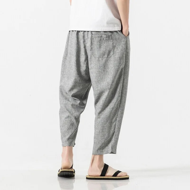 Hoshin Cropped Linen Trousers
