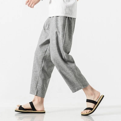 Hoshin Cropped Linen Trousers