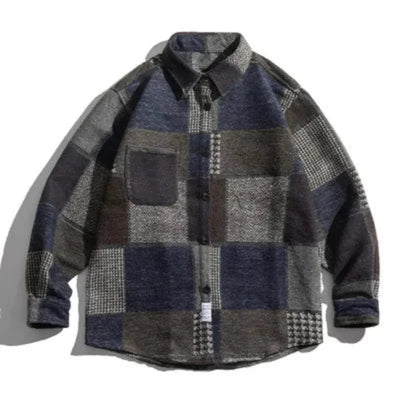 Houndstooth Spliced Patchwork Woolen Plaid Longsleeve
