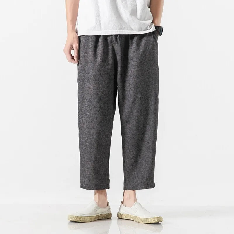 Hoshin Cropped Linen Trousers