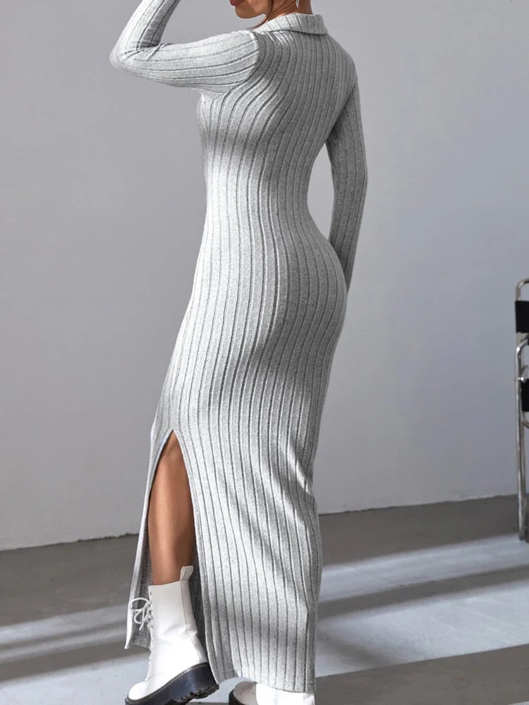 1+1 FREE | Maya - Ribbed Knit Split Dress