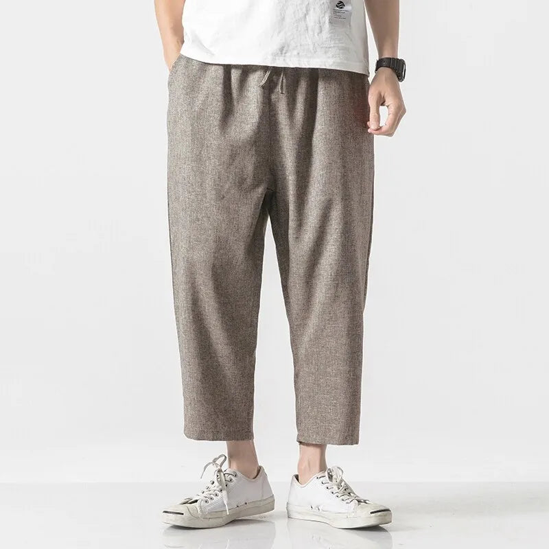 Hoshin Cropped Linen Trousers