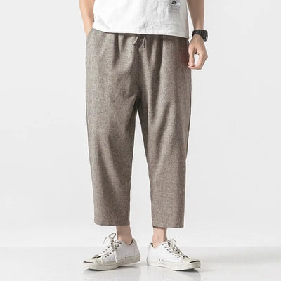 Hoshin Cropped Linen Trousers