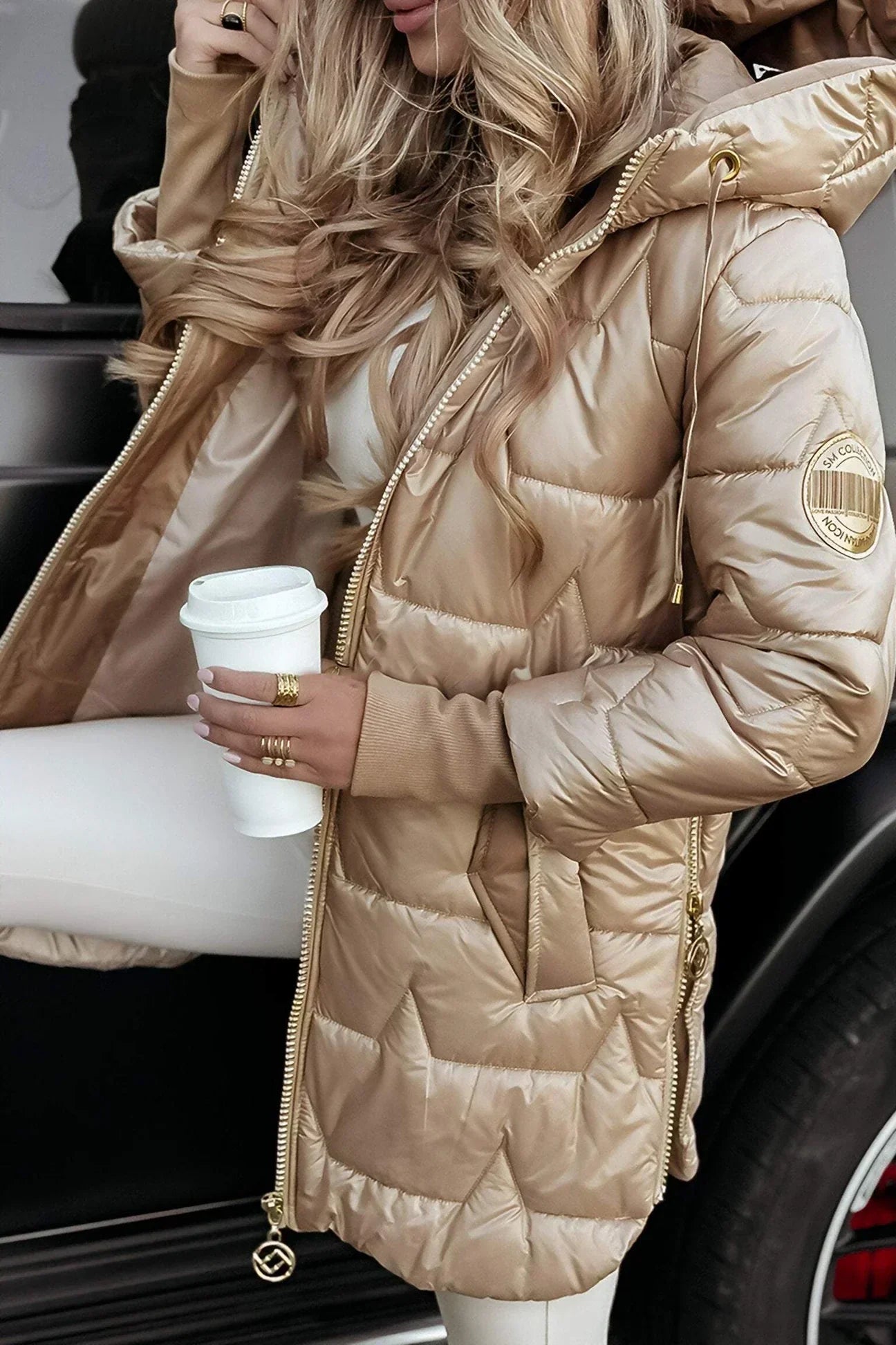Lisa | Golden Quilted Winter Jacket with Hood
