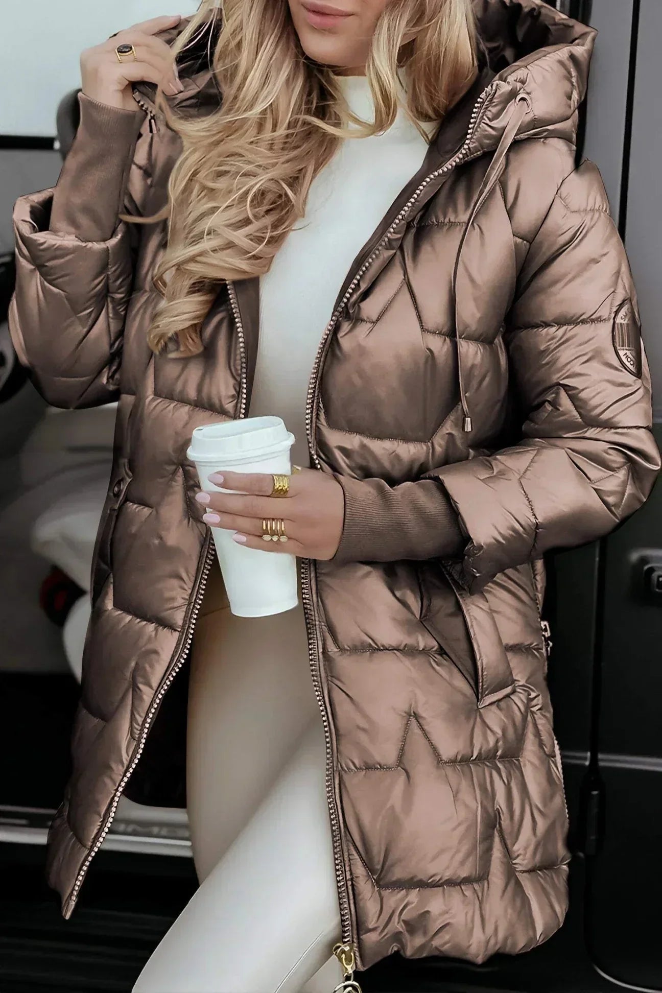 Lisa | Golden Quilted Winter Jacket with Hood