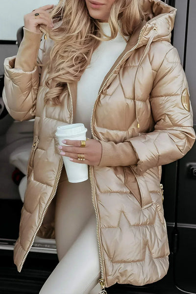 Lisa | Golden Quilted Winter Jacket with Hood