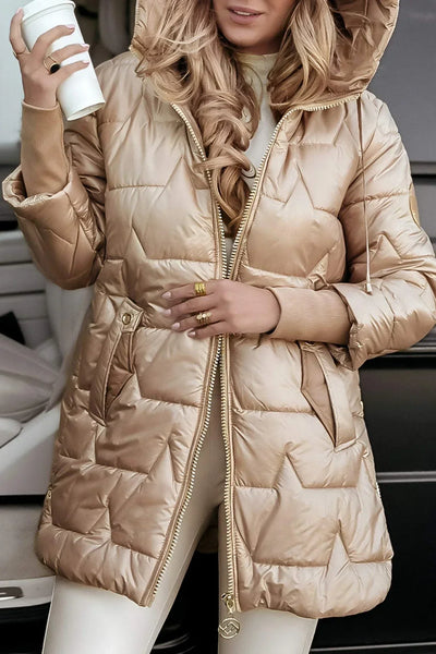 Lisa | Golden Quilted Winter Jacket with Hood