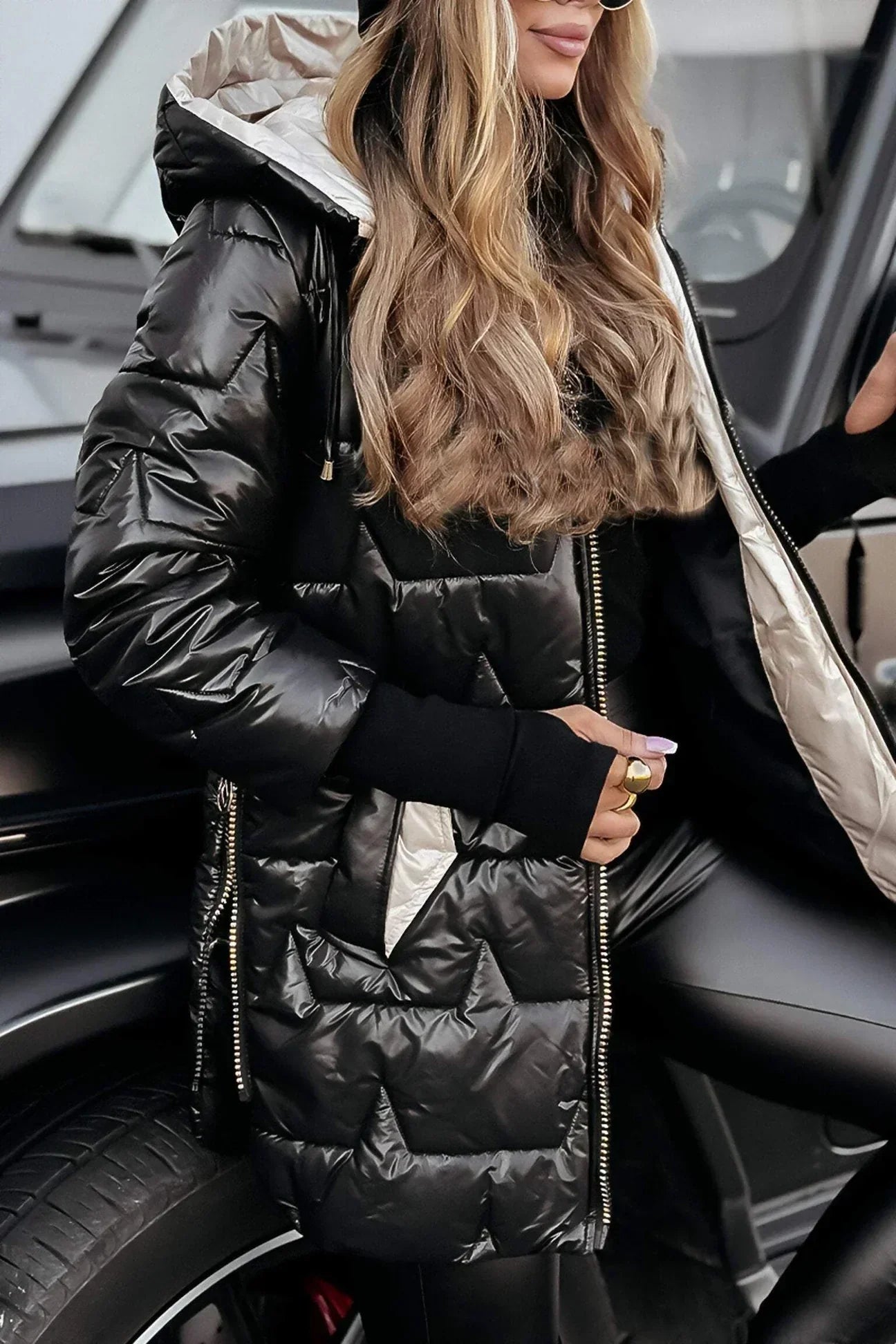 Lisa | Golden Quilted Winter Jacket with Hood