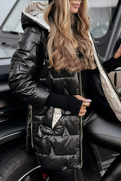 Lisa | Golden Quilted Winter Jacket with Hood