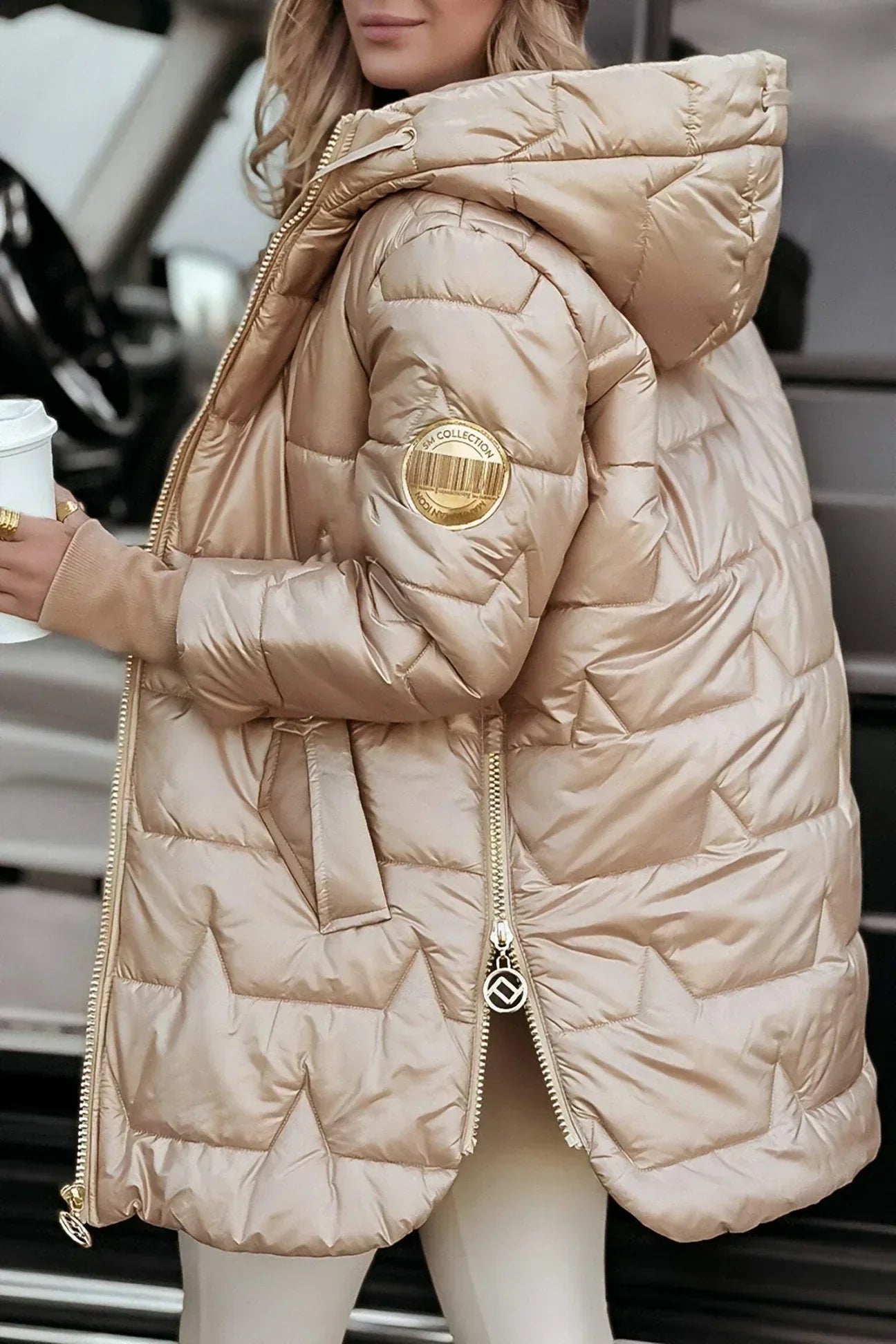 Lisa | Golden Quilted Winter Jacket with Hood
