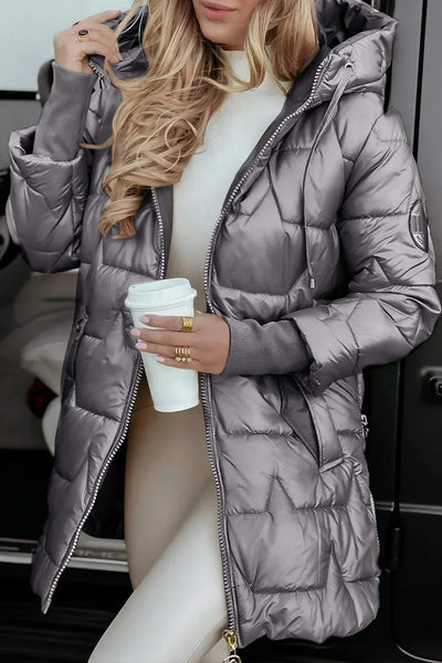 Lisa | Golden Quilted Winter Jacket with Hood