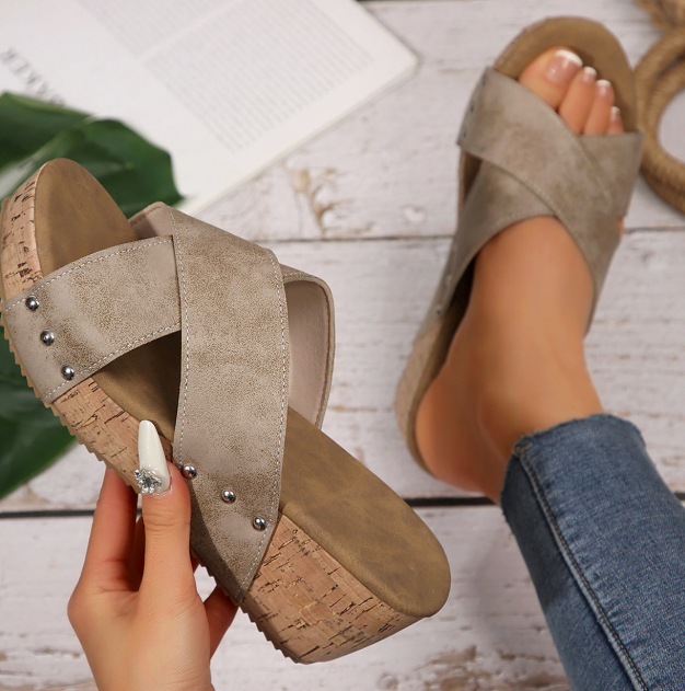 Madellene | Cross Strap Wedge Sandals