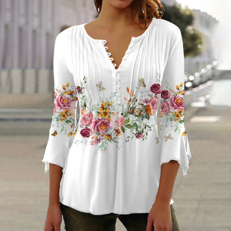 Nika | Chic V-Neck Printed Blouse