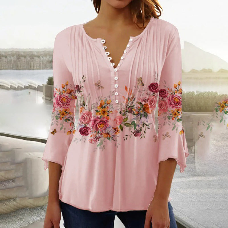 Nika | Chic V-Neck Printed Blouse