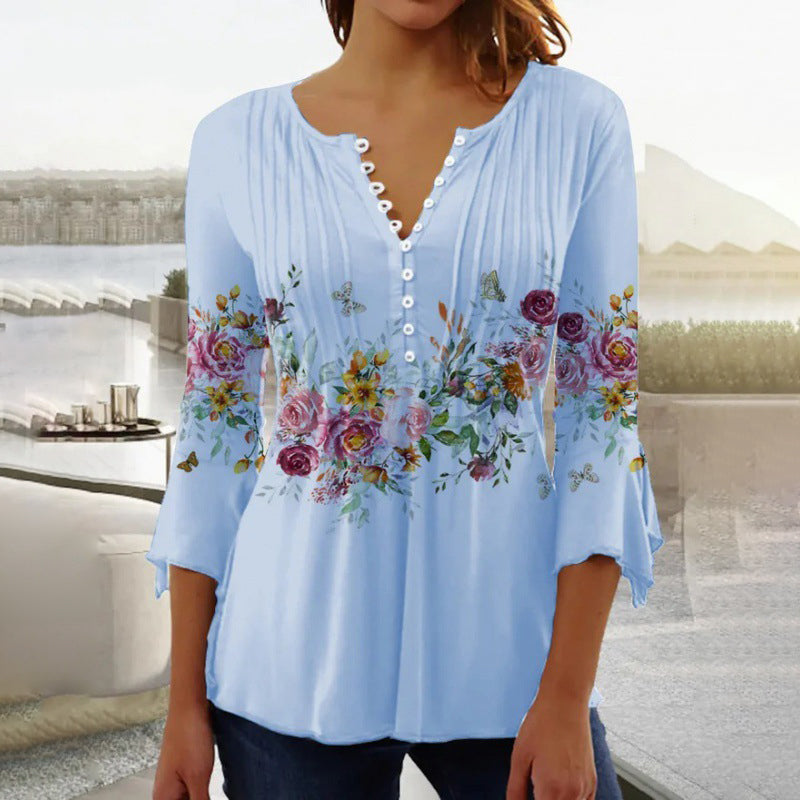 Nika | Chic V-Neck Printed Blouse