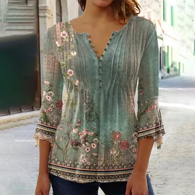 Nika | Chic V-Neck Printed Blouse