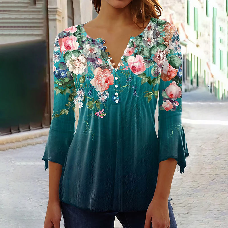 Nika | Chic V-Neck Printed Blouse