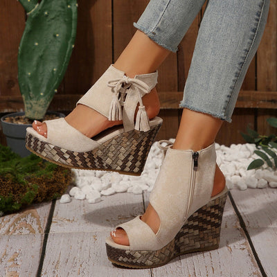 Tanisha | Chic Tassel Open Toe Wedge Sandals