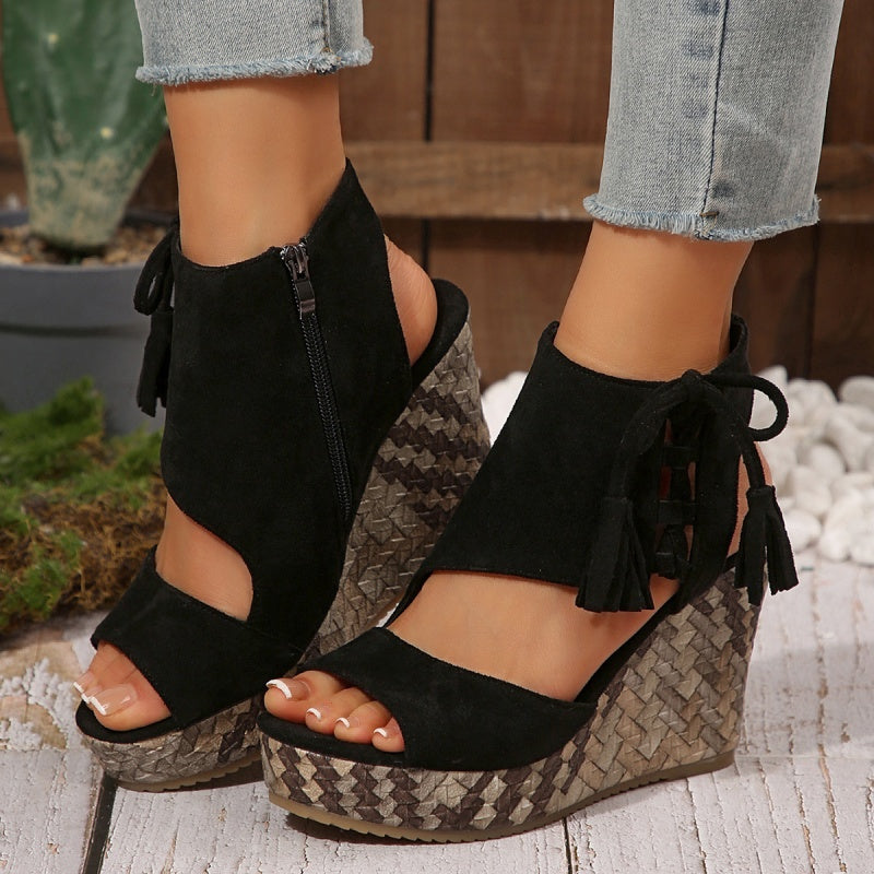 Tanisha | Chic Tassel Open Toe Wedge Sandals