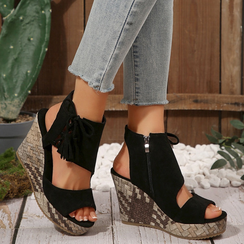 Tanisha | Chic Tassel Open Toe Wedge Sandals