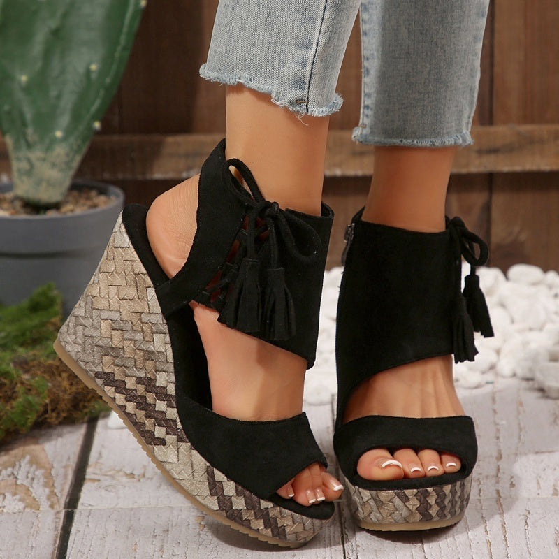Tanisha | Chic Tassel Open Toe Wedge Sandals