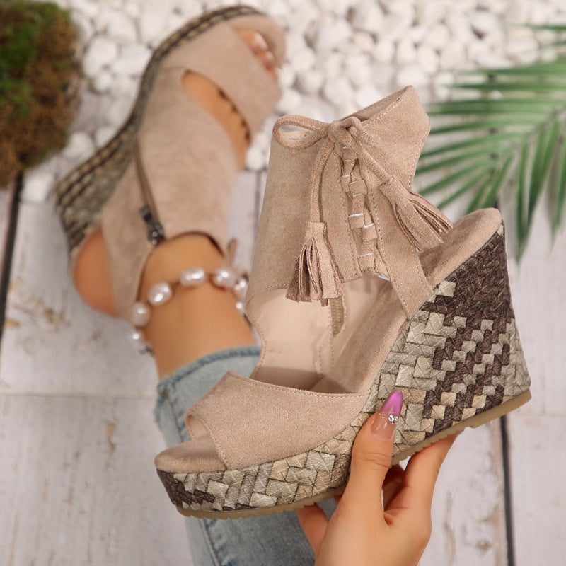 Tanisha | Chic Tassel Open Toe Wedge Sandals