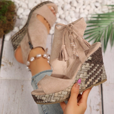 Tanisha | Chic Tassel Open Toe Wedge Sandals