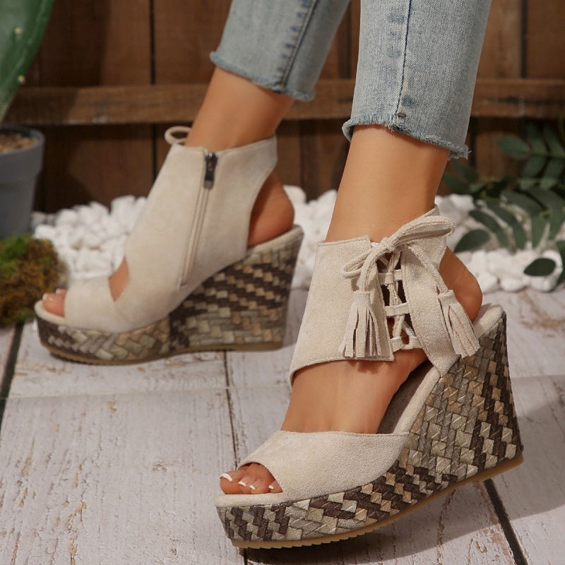 Tanisha | Chic Tassel Open Toe Wedge Sandals