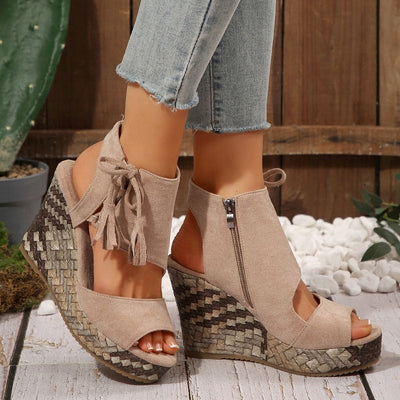 Tanisha | Chic Tassel Open Toe Wedge Sandals