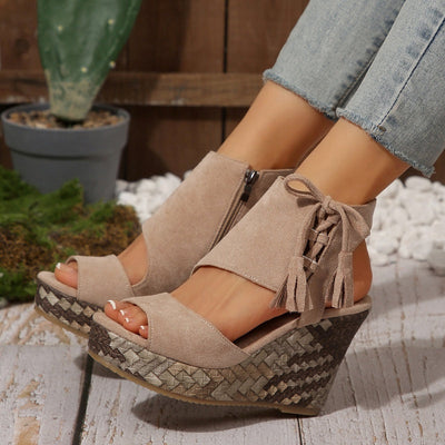 Tanisha | Chic Tassel Open Toe Wedge Sandals