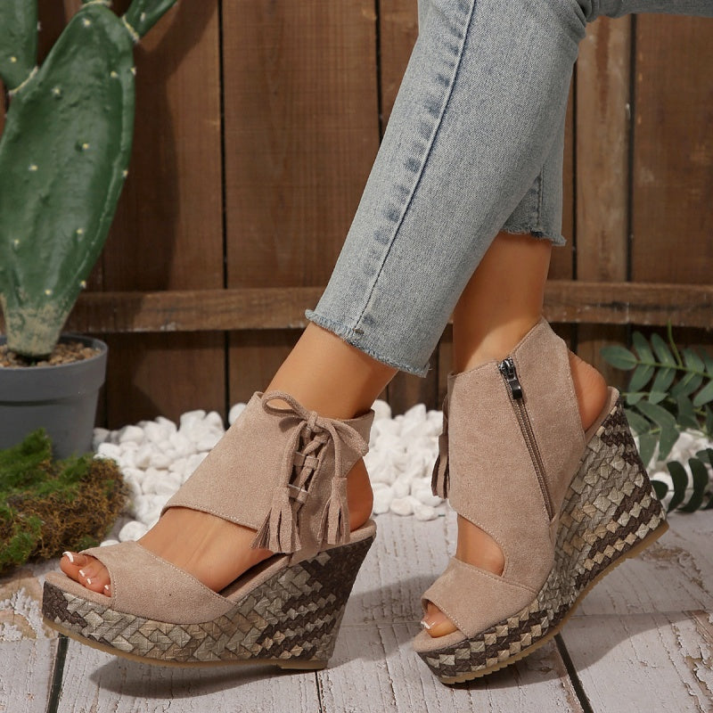 Tanisha | Chic Tassel Open Toe Wedge Sandals