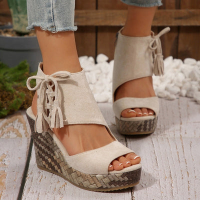 Tanisha | Chic Tassel Open Toe Wedge Sandals