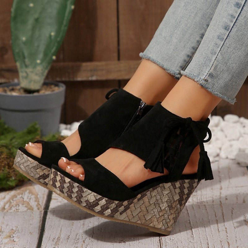 Tanisha | Chic Tassel Open Toe Wedge Sandals