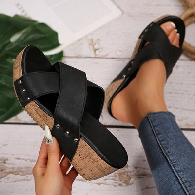 Madeleine | Cross Strap Wedge Sandals