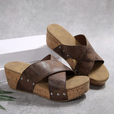 Madellene | Cross Strap Wedge Sandals