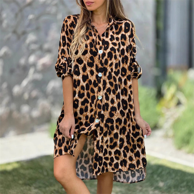 Natasha | Casual Leopard Shirt Dress