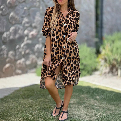 Natasha | Casual Leopard Shirt Dress